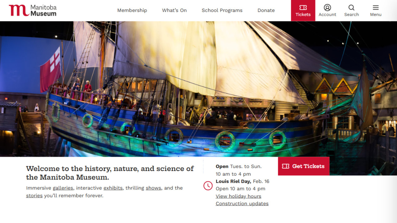 Front page of the Manitoba Museum website